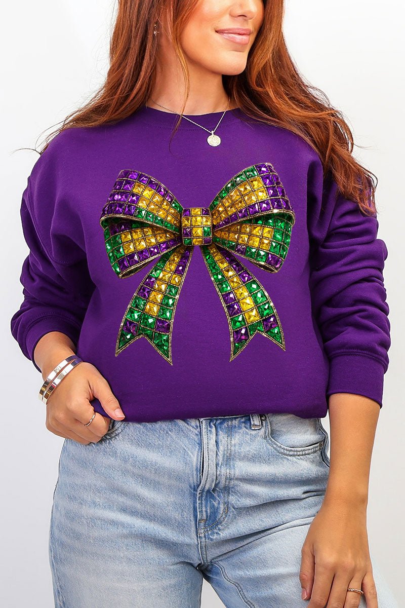 Faux Rhinestone Mardi Gras Bow Heavy Blend Crew Sweatshirt product image 1