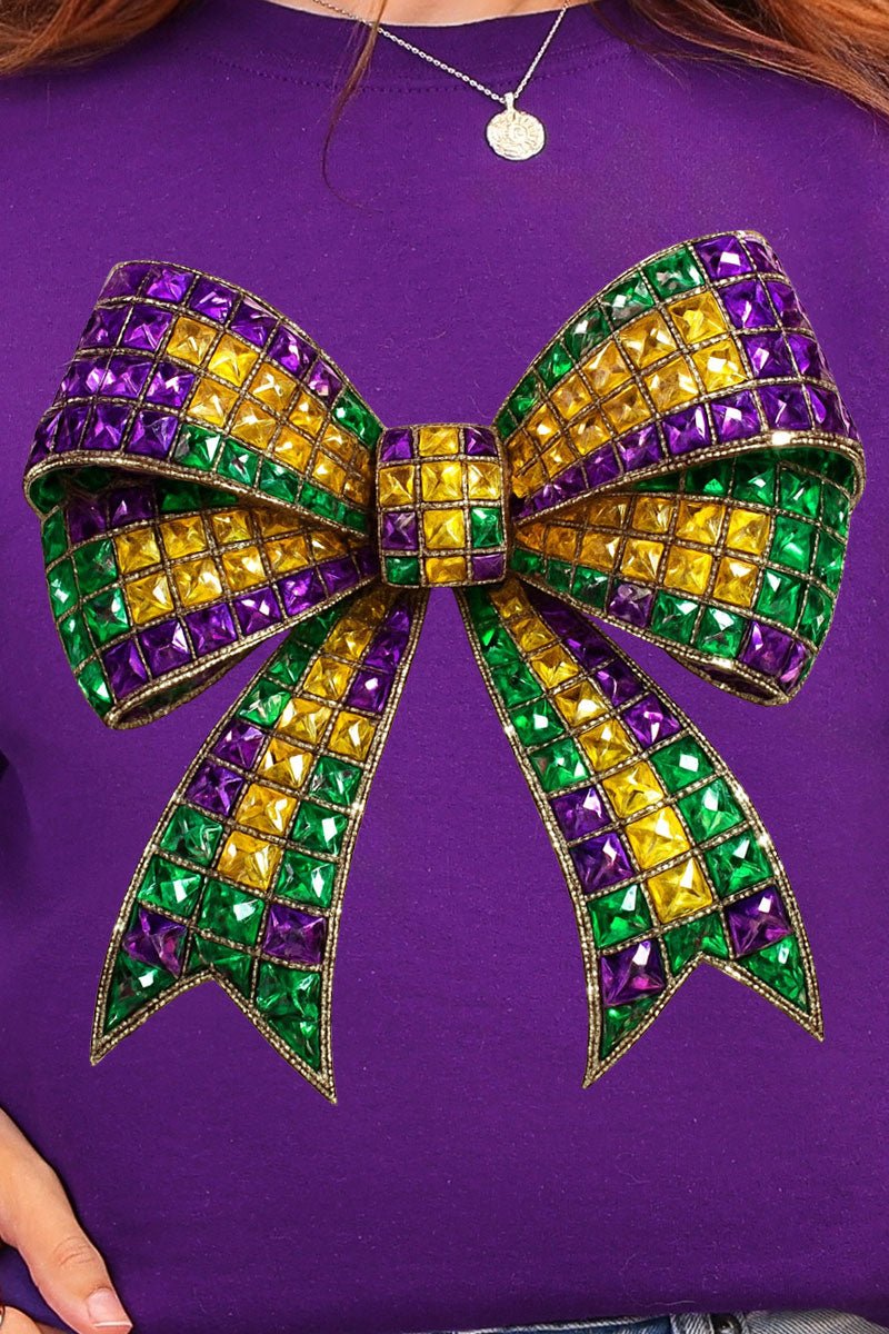 Faux Rhinestone Mardi Gras Bow Heavy Blend Crew Sweatshirt product image 2