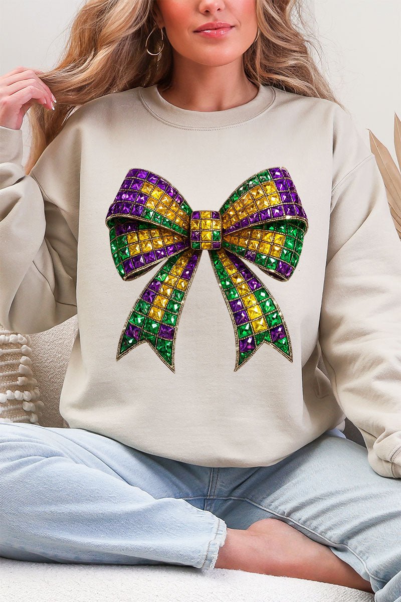 Faux Rhinestone Mardi Gras Bow Heavy Blend Crew Sweatshirt product image 5