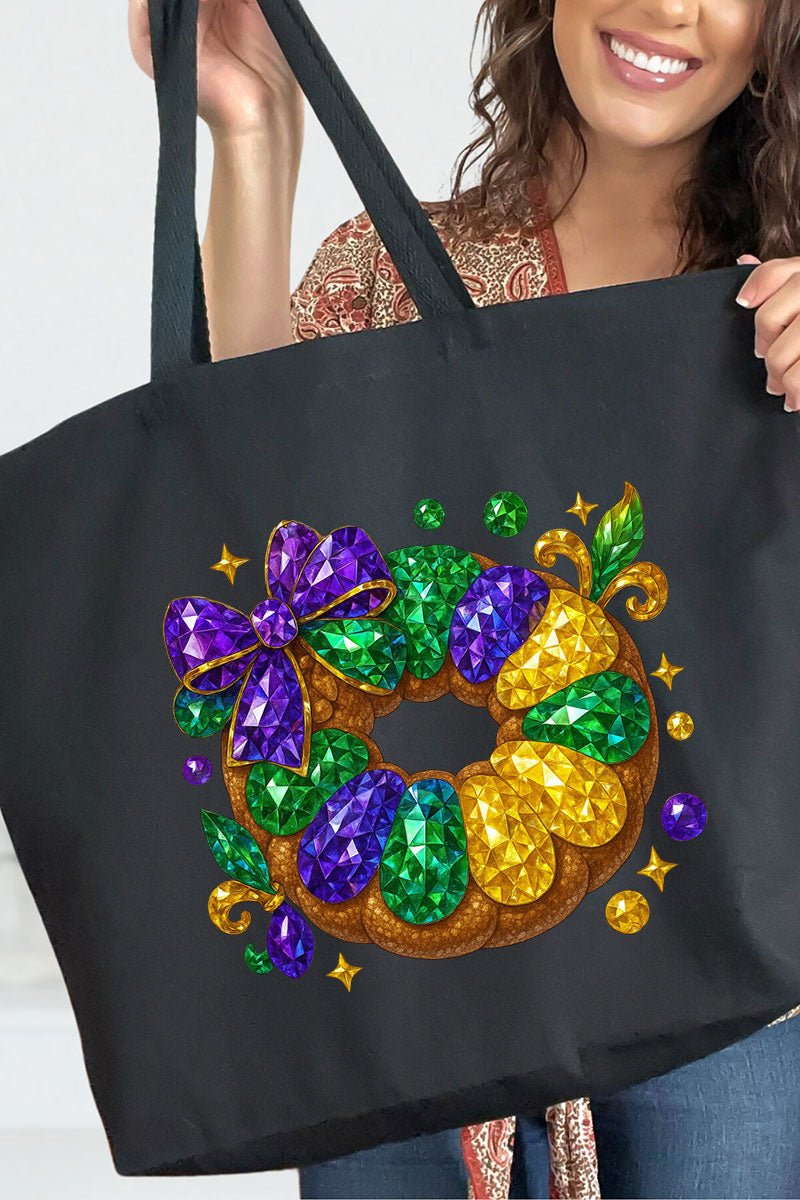 Faux Rhinestone King Cake Canvas Jumbo Tote
