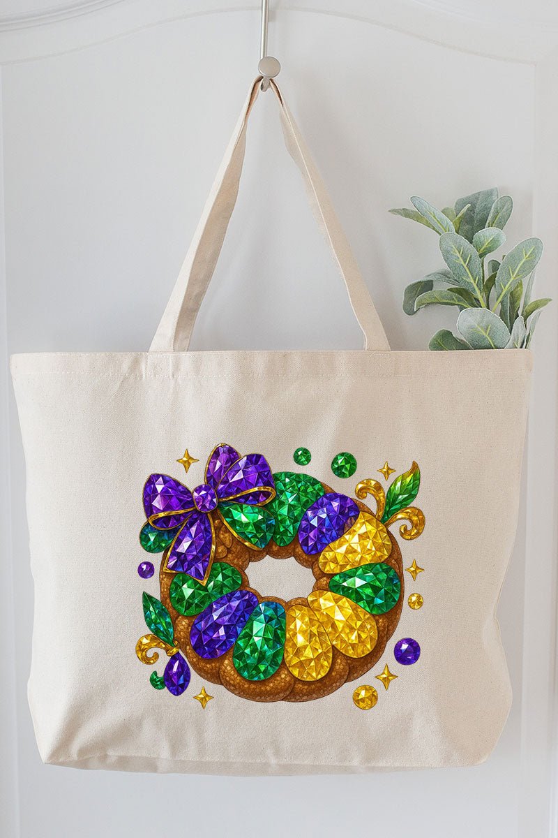 Faux Rhinestone King Cake Canvas Jumbo Tote