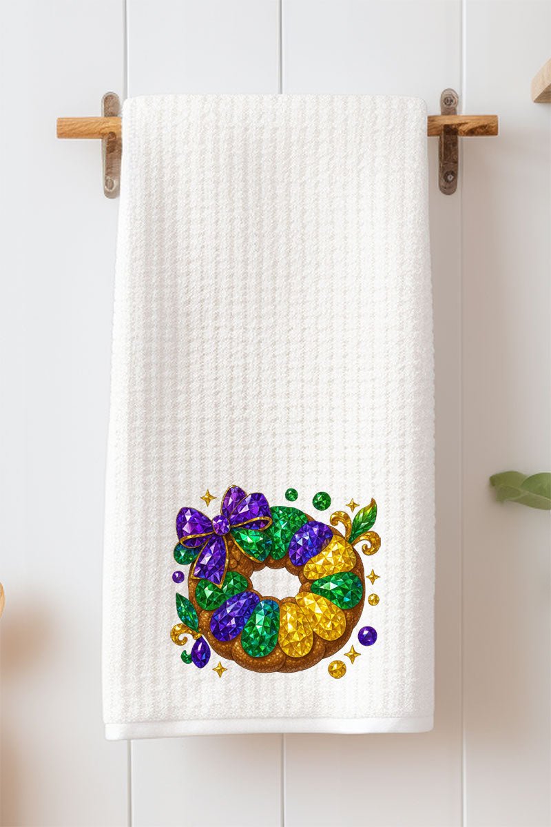 Faux Rhinestone King Cake Waffle Kitchen Towel
