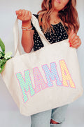 Pastel Checkered Mama Canvas Jumbo Tote